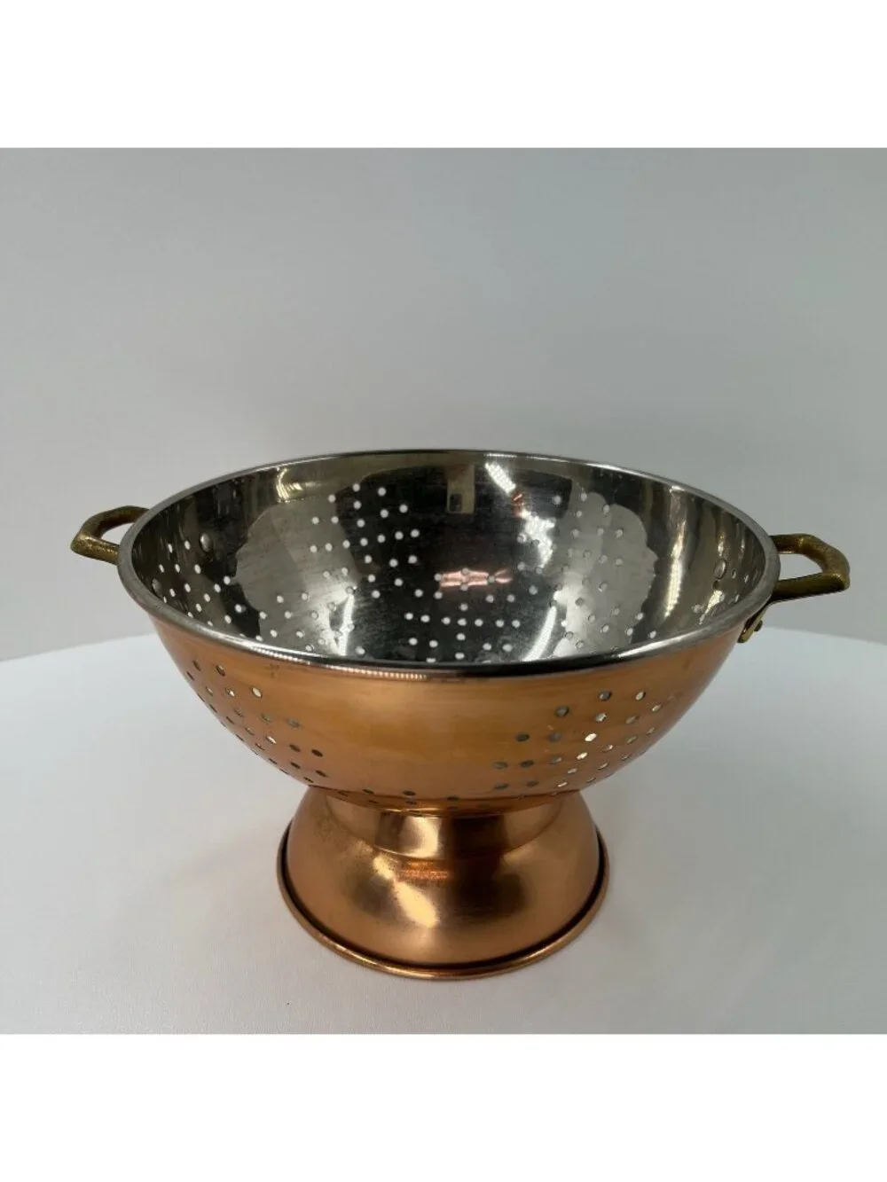 Vintage Copper Colander Pedestal Strainer Made in Korea 9